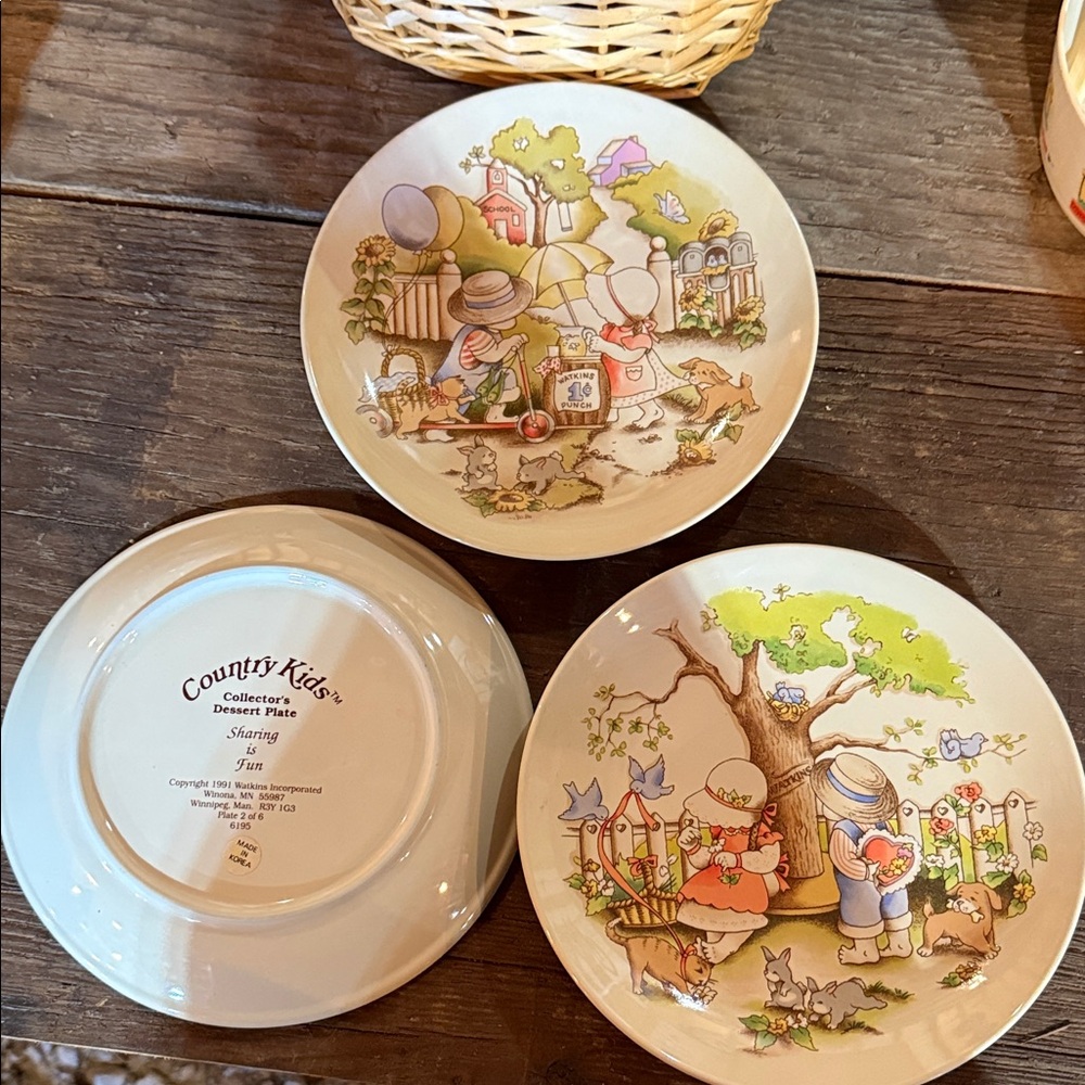 Country Kids Decorative Plates with Pastel Scenes
